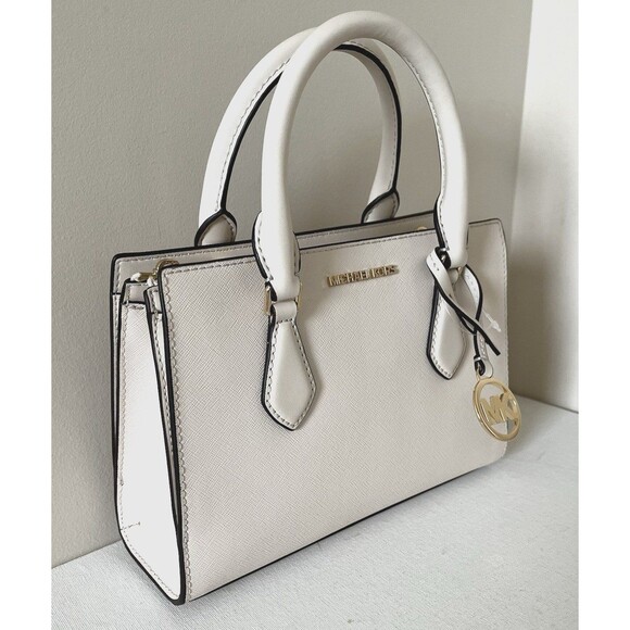 New Michael Kors Sheila Small Satchel Vegan Leather Light Cream - Picture 3 of 6